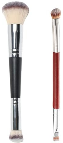2 Pièces Pinceaux de Maquillage Double Face, Pinceau Fond de Teint Pinceaux Maquillages Yeux, Pinceau Maquillage Professionnel Haute Qualité pour Mélanger Poudre Liquide, Anticerne, Ombre à Paupières