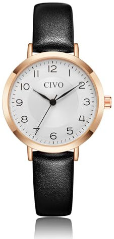 CIVO Damenuhr Wasserdicht Schwarz Quarz: Leder Armbanduhr Mode Kleid Elegant Minimalistisch