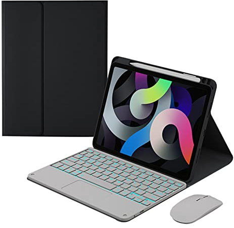 ZKAIAI Funda Teclado con Retroiluminados para iPad Air 3 2019/iPad Pro 10.5 2017, Trackpad Teclado Español Ñ QWERTY con Magnético Desmontable Cover, Ratón y Portalápices, Negro con Retroiluminación