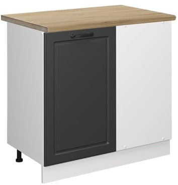 Vicco Eckunterschrank R-Line, Küchen Eckschrank, Anthrazit Landhaus/Weiß, 86 cm, AP Eiche