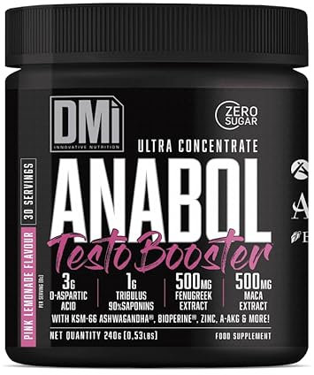 DMI – ANABOL TESTO BOOSTER 240g Pink Lemonade – Potenciador Natural de Testosterona con Ácido D-Aspártico, Tribulus, Maca, Ashwagandha KSM-66®, Zinc y BioPerine® – Sin Azúcar