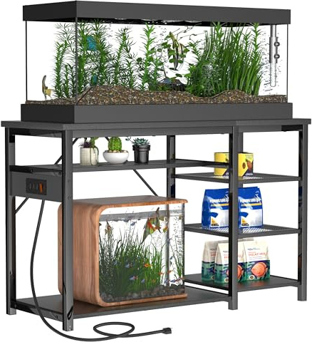 Aquarium-Ständer mit 150 - 200 Litern: Robuster Aquariumständer mit Steckdosen und Schrank für Aquarium-Zubehör, Metallrahmen, 544 kg Kapazität, geeignet für Fisch- und Reptilien-Terrarien