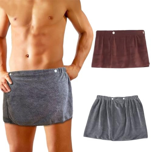 FEMONGY saunakilt Herren 2 STK saunahandtuch Herren Einstellbare Größe saunatuch Herren, Sauna Kilt männer, saunahandtücher, saunatücher, Sauna Handtuch,Quick-Drying Microfibre(Grau+ Braun, 30x140cm)
