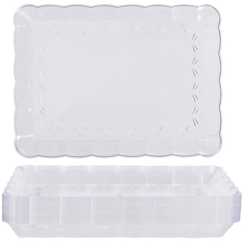 MATANA 18 Plateaux de Service Rectangulaires en Plastique Dur pour Apéritifs - Transparent, 32x24cm - Solide & Réutilisable - Buffet, Anniversaires, Mariages, Noël, Fêtes