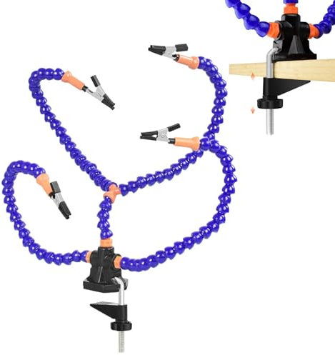 AUTOECHO Helping Hands Soldering Tool,Jewelry Hobby Workshop Helping Station | 4 Flexible Arms with Adjustable Table Desk Clamp Rotating PCB Holder for Painting Figurines