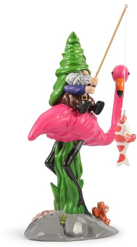 Ammzus Home Decor,Outdoor Statues, Garden Gnomes Outdoor Decor,Funny Gnome on Flamingo with Fish on Fishing Rod,Large Gnome Decorations for Yard,Ideal Gnome Gifts for Women,Garden Gnomes Outdoor