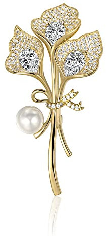 Anstecknadel for Rucksäcke, Damen, Sammlung und Ausstellung, Brautbrosche, Broschen, dreiblättrige Brosche, Zirkonia, 14 Karat Gold, Ted-Perle, exquisiter Schmuck for Männer und Frauen, Schalbasteln,