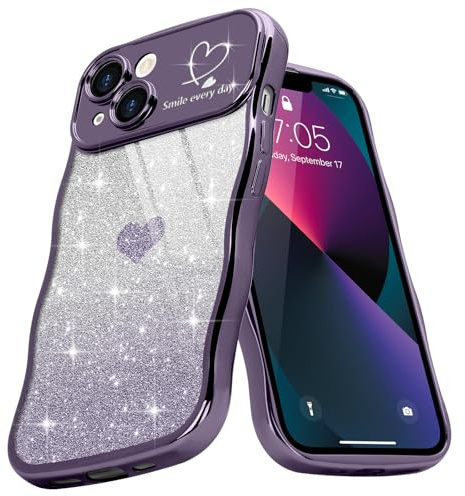 Teageo Hülle für iPhone 13 Glitzer Wellenform Curly, Lila | Stilvoll Galvanisierte Blendend TPU Stoßfest Abdeckung Case