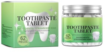 Kaubare Zahnpasta Tabletten, 62PC Hydroxylapatit Zahnpasta Ohne Fluorid, Natürliche Zahnpastatabletten, Natürliche Paste, Fluoridfreie Zahnpasta Tabletten, Nano Zahnpasta (62pc, Erdbeer-Kiwi)