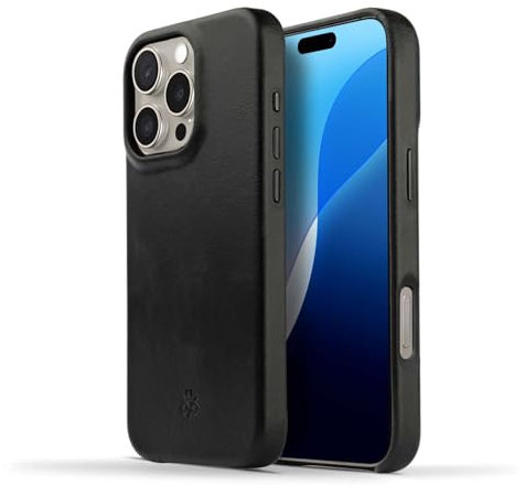 NOVADA Genuine Leather Case for iPhone 16 Pro - Compatible with MagSafe - Black