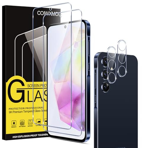 Coiwxmoi 2 Pièces Verre Trempé pour Samsung Galaxy A35 5G + 2 Pièces Caméra Protecteur, Ultra Résistant Film Protection écran, Dureté 9H Glass, Sans Bulles D'air, HD Transparent Vitre Protection