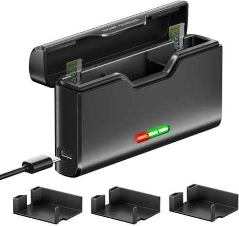 Palogreen Caricabatterie Palogreen per batterie GoPro Hero 12/11/10/9/8/7/6/5 - Caricabatterie a 3 canali con accessori per batterie, 2 memorie per schede TF, ricarica rapida