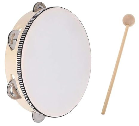 Holz Handtrommeln,Holz Tambourin,Einreihige Handtrommel,Handheld Tamburin,Handtrommel Percussion,8 Zoll tamburin kinder mit 1 Schlägel,für Kinder Party Schule und Frühpädagogisches