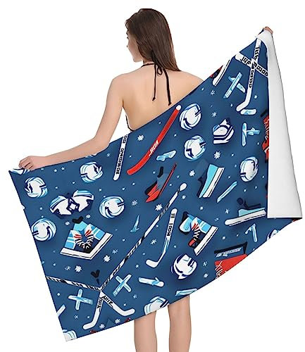 VPPUR Camping-Badetuch mit Eishockey-Druck, 132,1 x 81,3 cm, weich, sehr saugfähig, schnell trocknend, Handtücher für Badezimmer
