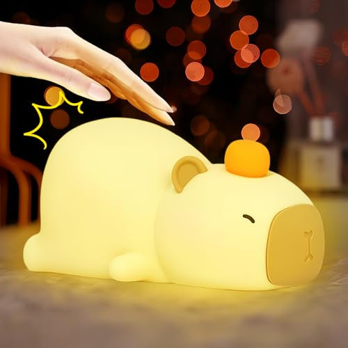 Fancysky Luz Nocturna Infantil LED Con Control Táctil,Luz Nocturna de Carpincho para Niños,Lampara Infantil Bebe de Silicona con Temporizador,7 Colores,para Habitaciones de Niños y Bebés (Carpincho)
