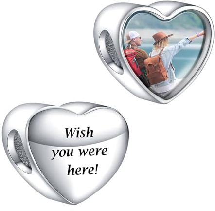 Annmors Foto Charms für Armbänder personalisiert mit Bild Bead Benutzerdefinierte personalisierte 925 Sterling Silber Charm Memorial Schmuck Geschenk für Frauen (Wish you were here)