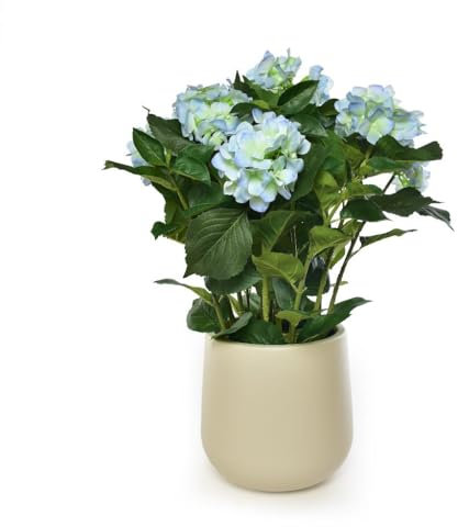 Decor Space Kunstpflanze Hortensie mit Topf, für den Außenbereich, realistisch, Ø 26 x H 69 cm (Himmelblau)