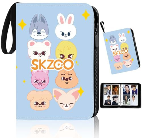 Stray-Kids Photocard Binder, Skzoo Sammelkarten Album für 400 Skz Photocards, SKZ Süße Cartoon Photocards Holder Wasserdichte, Stray Kids Merch Geschenke für STAY (Blau)