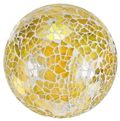 M METERXITY 1-Pack Decorative Ball for Bowls, 4 Inch Mosaic Glass Balls Decorative Glass Orbs for Home Decor/Dining Tables/Wedding Party/Coffee Table/Centerpiece Decor [Yellow]