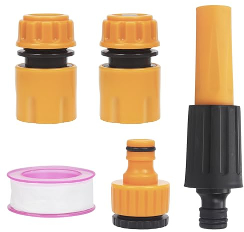 XCZYN Garden Hose Connectors Fitting Set Hose Pipe Quick Connector Inlet Adapter for Reels and Carts, Water Connection, Hosepipe Fitting Fits 1/2 & 3/4 Inch Universal Tap (4 Fitting, 1 Waterstop)