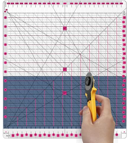 VIVIZEN Quilt-Lineal | 12.5x12.5 Inch Schlitz-Quilt-Lineal zum Schneiden, Nähen und Patchwork | Acryl-Stepp-Lineal mit Messung