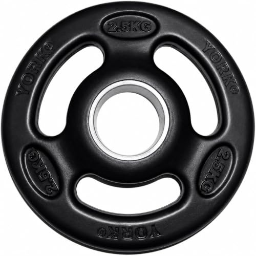 2.5kg York Olympic Weight Plates with Rubber Finish 2’’ Opening and Tri-Grips, Black Barbell Plates Discs for Lifting and Strength Training, Solid Cast Iron Core Weights (2.5, Kilograms)