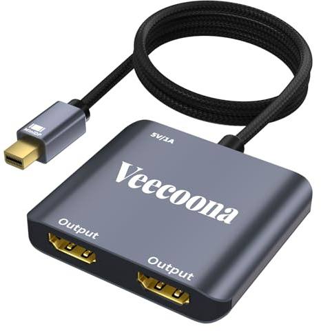 Veecoona Mini DisplayPort to Dual HDMI Adapter | 4K60Hz for Dual Monitors