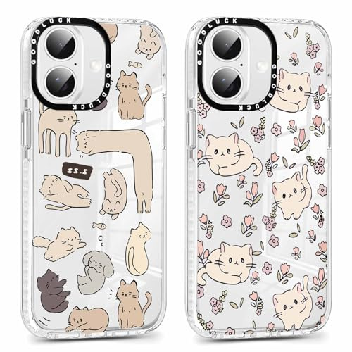 Foonary 2 Pack Cute Cat Print Phone Case for iPhone 17 6.3, Fashion Design Soft Slim Clear Case Shockproof TPU Bumper Protective Cover for Women Girls