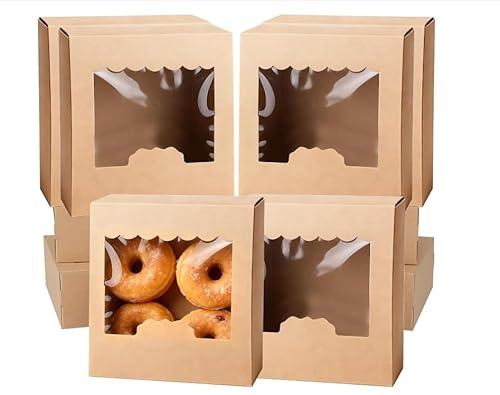 Wrbugukeji Brown Treat Packing Gift Box, 30 Pcs Kraft Bakery Cookie Carrier Boxes, Kraft Candy Sweet Boxes with Window for Cupcakes Desserts Pastries Cookies Small Cakes Candy