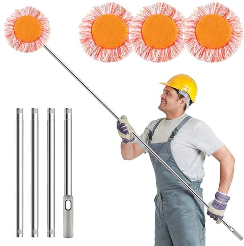 74inch Adjustable Cleaning Mop, 360° Rotatable Wall Mop with 3 Reusable Heads, Round Wall Mop, Spin Mop, Extendable Long Handle Microfiber Cleaning Mop for Floor Door Window Ceiling Cleaning