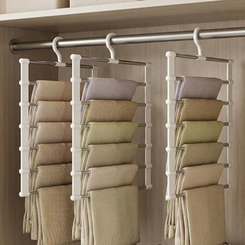 3PCS Hanger Storage, Coat Hangers for Trousers, Multi-Functional Closet Organizer for Pants Jeans Scarf (7th Floor).
