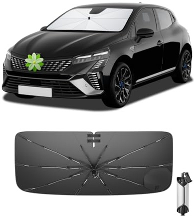 Ruiya 2026 Upgrade Parasol Coche Delantero Compatible con Renault Clio 5 2020-2025, Paraguas Plegable Aislamiento Térmico, Protección UV, Accesorios para Parabrisas