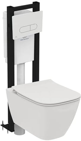 Pack WC suspendu sans bride IDEAL STANDARD I.Life B RimLS+ + Abattant frein de chute + Bâti-support autoportant + Plaque blanche