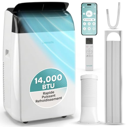 SereneLife Condizionatore Mobile 14000 BTU WiFi - Condizionatore portatile con Evacuazione, Raffreddamento Deumidificatore Ventilatore, Modalità Notte, Kit Finestra