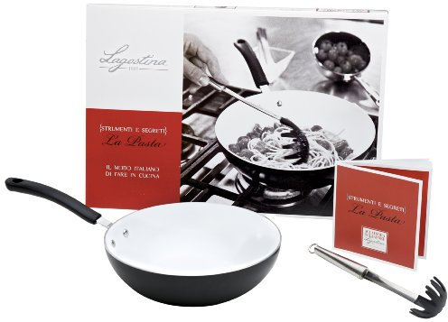 Lagostina 012112 Strumenti e Segreti La Pasta, Wok con Rivestimento Ceramico Sicuro, 28 cm, Confezione Regalo
