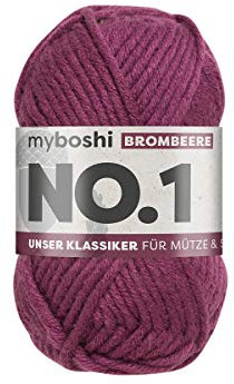 myboshi No.1 Wolle zum Häkeln und Stricken, Schnellstrickgarn, langlebige Mützenwolle, Strickwolle, Häkelwolle, mulesing-frei, 50g, Ll 55m Lila (Brombeere) 1 Knäuel
