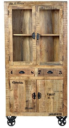 SIT-Möbel Rustic 1904-04 Vitrine mit 4 Türen, 2 Schubladen, aus Mangoholz, Antik, braun, Wortprints 90 x 40 x 180 cm