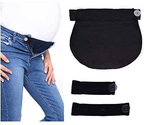 Mija Arts Lot de 3 Ceintures d'ajustement 1028 - Bandeau de Grossesse - Pantalon et Jupe - Noir
