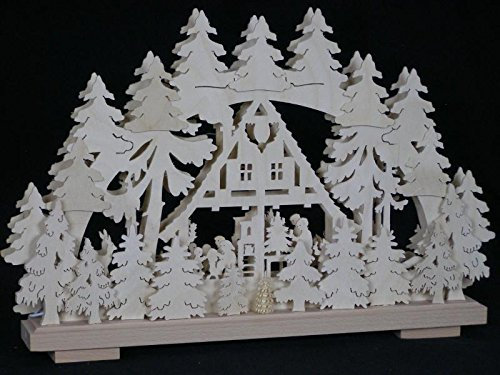 Rudolphs Schatzkiste Schwibbogen mit Hütte im Wald und Beleuchtung BxHxT 50x32x7cm NEU Lichterbogen Fensterbogen Spitzbogen Erzgebirge Seiffen Weihnachten Licht Holz Dekoration Beleuchtung