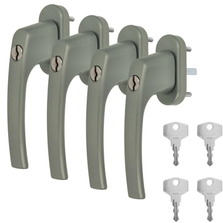 4 x Alu Fenstergriff in Dunkelsilber F9 abschließbar - Stiftlänge 30mm
