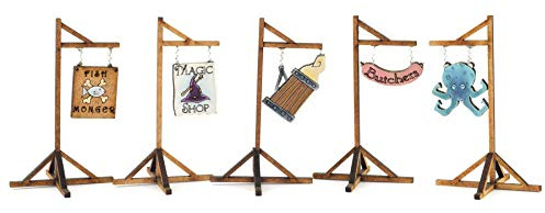 War World Gaming Fantasy Village Shop Signs with Standing Posts – 28mm Heroic Scale Wargaming Terrain Model Diorama Scenery Wargame Tabletop Medieval Battle Wargame Battleboard