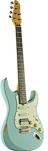 EKO GUITARS - AIRE RELIC, E-Gitarre, Serie Original Relic, Korpus aus Paulownia, Hals aus geröstetem amerikanischem Ahorn, Griffbrett 24 Bünde aus WPC, HSS, Mensur 650 mm, Farbe Daphne Blue