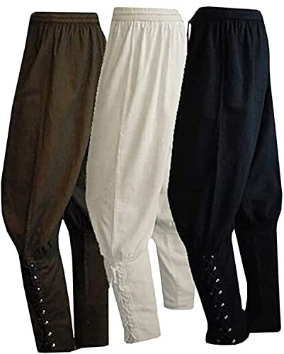 WISHU Herren ankle banded pants medieval viking navigator piraten-kostüm hose renaissance gothic pants groß kaffee