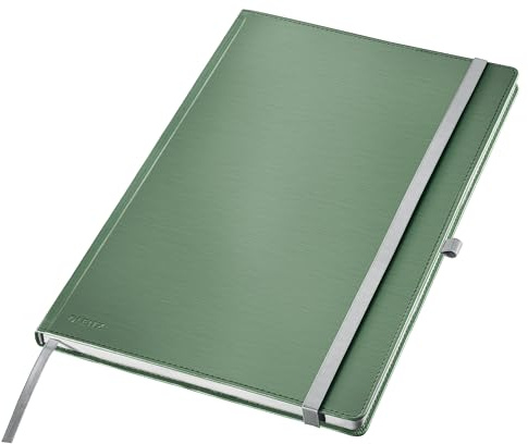 Leitz Style A4 Notizbuch Liniert, Hardcover, 160 Seiten, 80 Blatt, FSC-zertifiziertes 100 g/m² Papier, Verschluss & Lesezeichen, für Büro & Home Office, Grün, 44751053