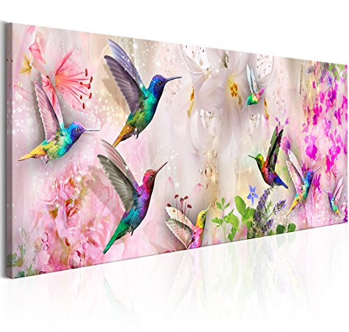 murando - Wandbilder XXL Kolibri 120x40 cm 1 tlg - Wand Deko Vlies Leinwand Bilder Groß Wanddeko Wohnzimmer Schlafzimmer Kunstdrucke Panoramabild - Vogel Blumen Natur bokeh g-C-0071-b-a