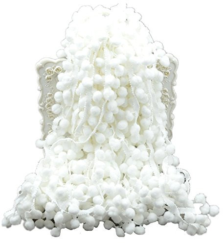 Cinta de costura con pompones de 18 metros, con borla de encaje bordado para ropa, accesorios, almohadas, colchas, suministros de manualidades. 2.5cm x 180cm blanco