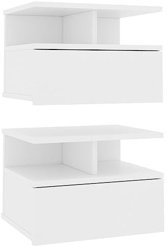 vidaXL 2X Nachttisch Hängend Schublade offene Fächer Nachtkommode Nachtschrank Nachtkonsole Wandboard Wandregal Weiß 40x31x27cm Holzwerkstoff