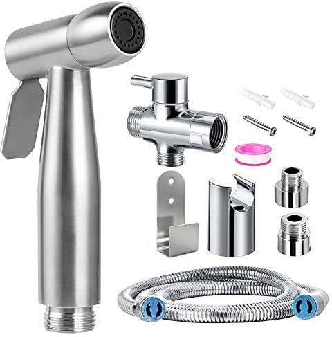 JIELUO Kit Douchette Wc Toilettes Bidet HygiéNique - Kit Douchette Wc avec Vanne 3 Voies (1/2-3/8) - Douchette pour L'HygièNe Intime