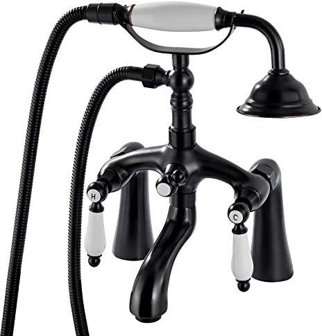 Aolemi Robinet de baignoire en bronze frotté à l'huile 2 trous Centre de 6 pouces avec baignoire de douche à main Victoria Mitigeur vintage en forme de téléphone avec poignée double levier