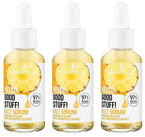 essence HELLO, GOOD STUFF! FACE SERUM, Gelb, feuchtigkeitsspendend, für trockene Haut, für Mischhaut, vegan, ölfrei, ohne Alkohol, ohne Parabene, 3er Pack (3x30ml)